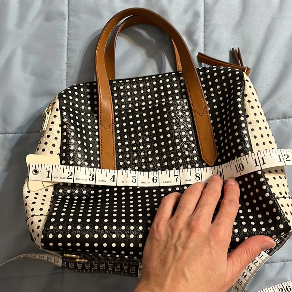 Fossil Black and White Polka Dot Bag with Tan Accents - Picture 13 of 14